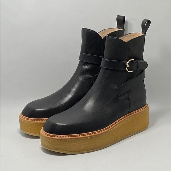Ulla Johnson Lennox Leather Ankle-Buckle Platform Boots size 37.5 - Picture 1 of 12
